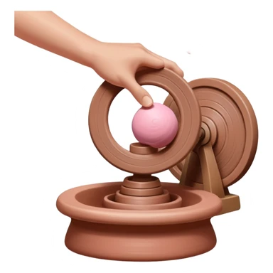 one hand throwing a pink ball of clay onto a spinning pottery wheel sticker