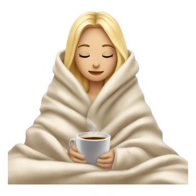 Blonde girl inside a blanket sipping coffee eyes closed sticker