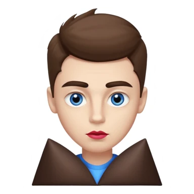 make a white American boy with blue eyes long eyelashes huge huge head in the shape of a triangle  a bit of a unibrow wanna be fluffy hair but is straight and tiny Bodie brown hair  and uglier and lipstick sticker