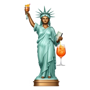 FULL BODY OF STATUE OF LIBERTY WITH AN APEROL SPRITZ COCKTAIL sticker