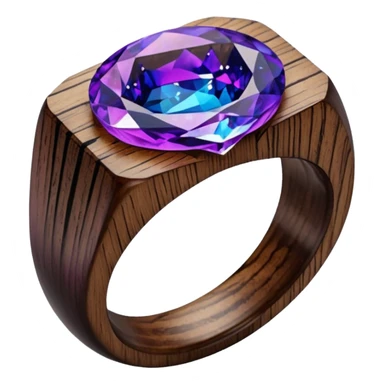 dark wood ring with epoxy resin in purple nd blue space colors and milki way crystal sticker
