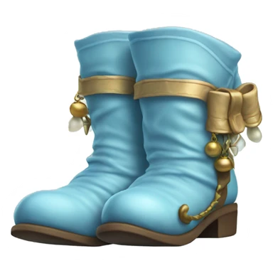 Realistic isolated light blue elf boots with bells. sticker