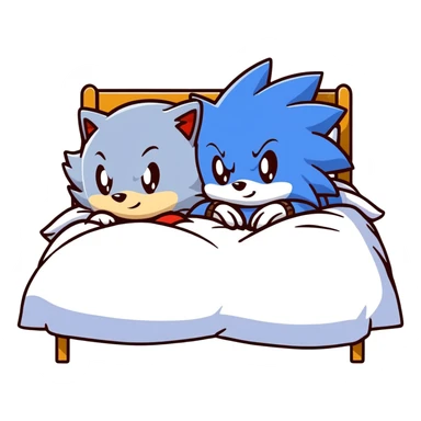 Sonic and Silver hedgehog characters resting on a bed sticker