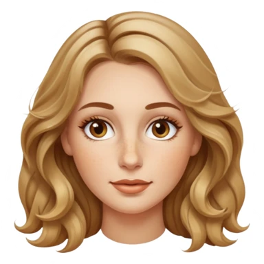 creative women with long dark Blond with highlights wavy hair white women, oval shape face hazel eyes long lashes little bit of freckles on the nose high cheek bones sticker