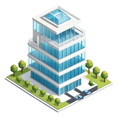 corporate headquarters exterior, isometric dollhouse-style, highly detailed  sticker