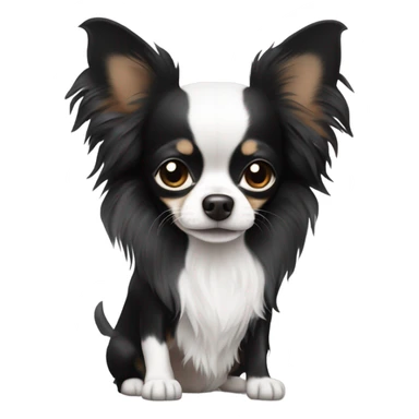 fully only black and white long haired chihuahua. No brown fur. sticker