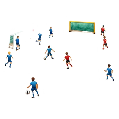 A mini-football match in an indoor sports hall with wooden flooring and clear field markings. The scene shows a vibrant game in action, with players positioned on the court, the goalposts visible, and the atmosphere filled with energy and focus. sticker