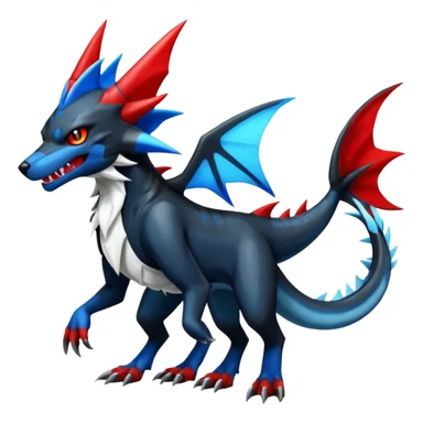 4-legged, digitigrade, clawed, furry finned sharp, cool, badass, angry, edgy Sergal-Sharpedo-Houndoom-Garchomp-Vaporeon-fusion-hybrid-creature, full body sticker