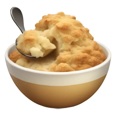 Apple crumble in a bowl with a spoon sticker