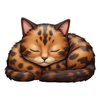 Meme-Worthy Cute Sleeping Tortoiseshell Cat Portrait Emoji, Head resting with a serene, sleepy smile and softly closed, dreamy eyes, showcasing a warm, mottled fur of rich browns and blacks, simplified yet adorably detailed, glowing with a gentle, drowsy radiance, high shine, exuding relaxed, heart-melting charm, styled with a soft glowing outline, capturing the essence of a sleeping tortoiseshell cat that radiates pure, peaceful cuteness! sticker