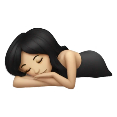 Woman pale skin black hair with bangs sleeping in bed with pillow, white woman sticker