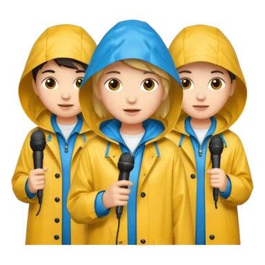 people with rain coat and microphone sticker