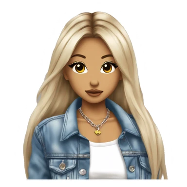 hime gyaru girl, tattoos, long straight hair, white v neck tee with grunge jean jacket sticker