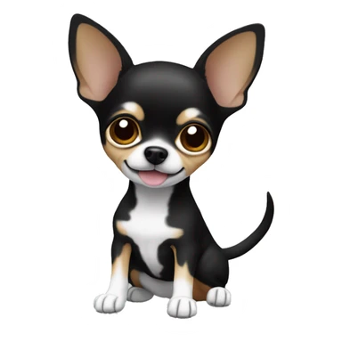 Chihuahua dog is black, with white front paws and neck sticker