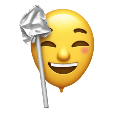 smiling emoji with eyes closed holding tin foil and a straw sticker