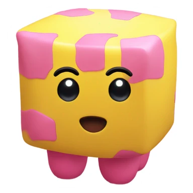 Yellow cube with long black Kirby eyes with pink Kirby feet sticker