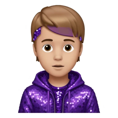 Justin Bieber with light brown hair, dark purple sequin outfit sticker