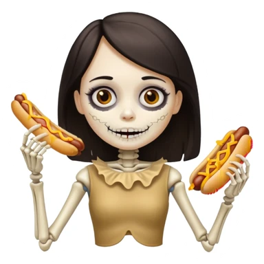 girl skeleton with hair eating a hot dog sticker