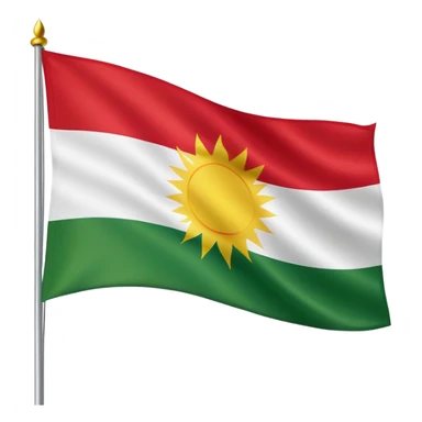 flag of Kurdistan with red, white and green horizontal stripes and a yellow sun symbol sticker