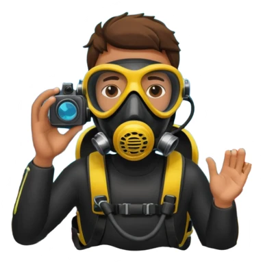 male dive photographer underwater wearing scuba gear taking photos of coral reefs sticker