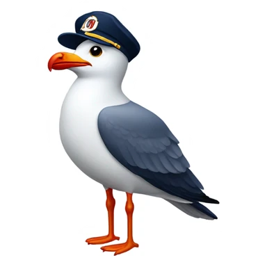 Seagull with wearing navy ballcap emblazoned with a red G initial sticker