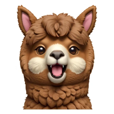 Cinematic Cute Yawning Brown Alpaca Portrait Emoji, Head tilted slightly with a dramatic, wide-open yawn, showcasing a soft, plush brown fleece with gently drooping ears, round warm eyes barely open in drowsy contentment, Simplified yet irresistibly adorable features, highly detailed, glowing with a soft, cozy glow, high shine, relaxed yet expressive, stylized with a touch of whimsy, bright and endearing, soft glowing outline, capturing the essence of a sleepy yet affectionate alpaca, so drowsy it feels like it could stretch out of the screen and curl up for a nap! sticker