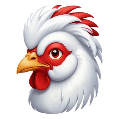 Cinematic Cute White Rooster Portrait Emoji, Head tilted playfully and inquisitively, featuring a glossy, immaculate white plumage with a vibrant red comb, round, sparkling eyes filled with curiosity, Simplified yet irresistibly adorable features, highly detailed, glowing with a warm, friendly glow, high shine, affectionate and spirited, stylized with a touch of farmyard whimsy, bright and endearing, soft glowing outline, capturing the essence of a mischievous yet loving rooster, so playful it feels like it could strut out of the screen and into your arms! sticker