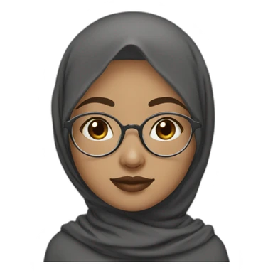 Hijab black color white fair skin girl brown eyes wearing round circular metal glasses, no make up, small lips,big cheeks, almond eyes, triangle nose sticker