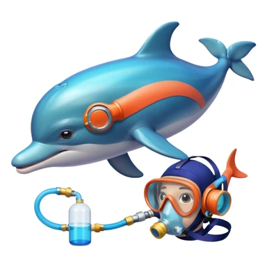 A brave dolphin in diver mask and oxygen tank, exploring coral

 sticker