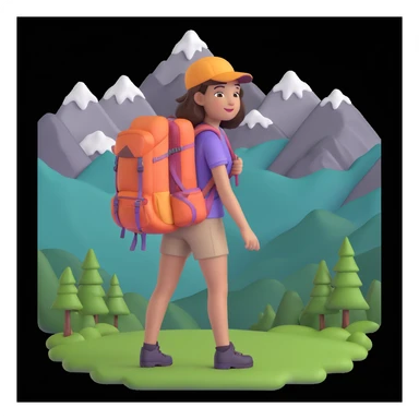 portrait of girl back packing mountains in background, close up pose sticker