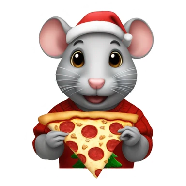 Rat wearing a Christmas sweater while eating a pizza sticker