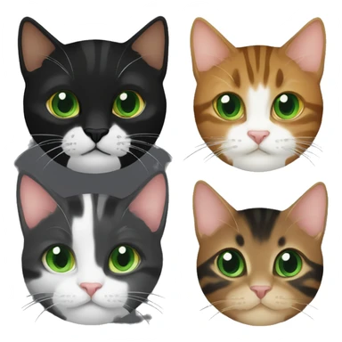 brown tabby cat with green eyes, black tuxedo cat with green eyes, dark brown kitten with orange eyes sticker