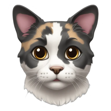 older diluted calico, white chin, black and pink nose, mostly dark grey, dark grey ears sticker