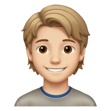 Teen boy with light complexion, brown curtain hair, middle part hairstyle, smiling face, 14 years old sticker