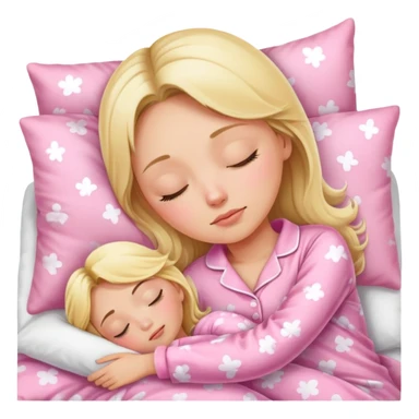 One adult blonde girl in pink Pajamas is sleeping in the bad  sticker