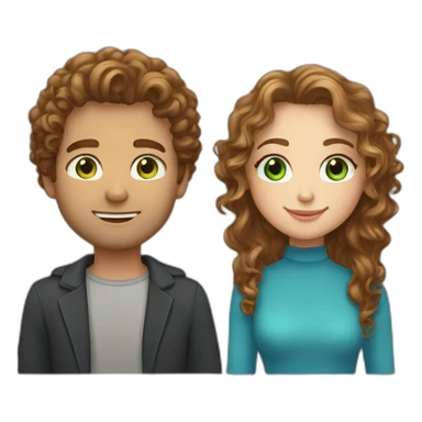 Couple. beautiful girl with light brown long curly hair and green eyes. Handsome man with brown curly hair and blue eyes sticker