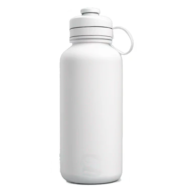 white water bottle with white lid, white handle strap sticker