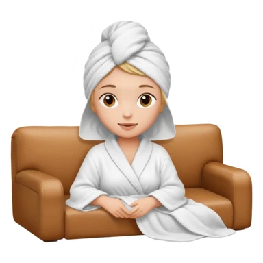 spa A contented and relaxed girl with a towel on her head in a white robe lies on a couch. The icon displays the couch and the girl in full three-quarter view. sticker
