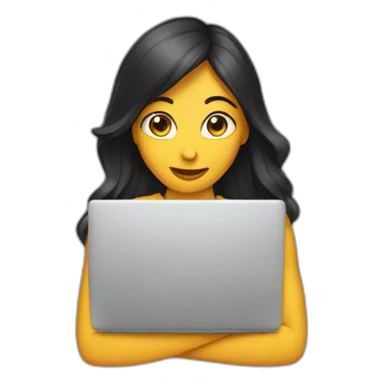 woman hiding behind a laptop sticker