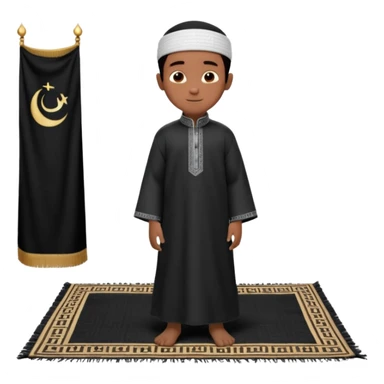 Personnage 3D mignon en style Pixar, un petit garçon portant un qamis blanc et un kufi, tenant un tapis de prière, entouré de lanternes brillantes, fond doux, couleurs chaudes, garçon teint noir TENANT UN APPAREIL PHOTO sticker