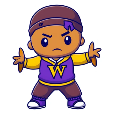 voodoo doll wearing wu-tang clan yellow and black outfit with W logo sticker