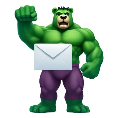 Super hero hulk bear, smiling and holding a mailbox sticker