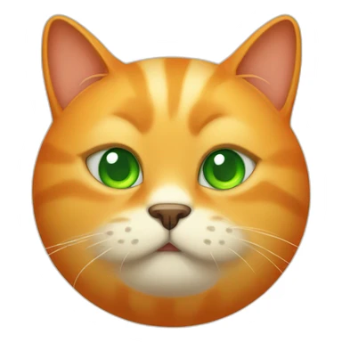 orange fat cat with green eyes and a little boogers sticker