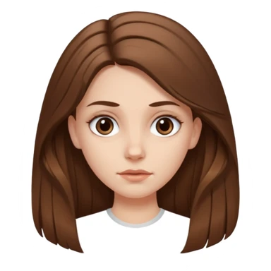a white girl, face oval not so full, brown long hair, hairstyle: holding half hair back with two medium tall strands of hair on her face, her eyes brown a bit drawn  sticker