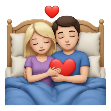 cuddling in bed, asleep. blonde girl. brunette man. eyes closed. heart between them. no headboard sticker