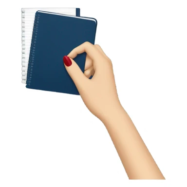 a female hand with a red manicure holds a dark blue notepad sticker