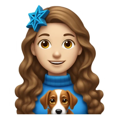 White girl with long wavy brown hair celebrating Hanukkah with her fox looking dog sticker