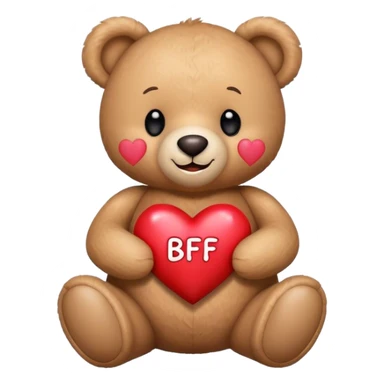 smiling teddy bear holding a heart with the word BFF on it sticker