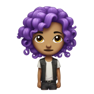 A cute chibi character with purple octopus cut hair and frowning cutely sticker