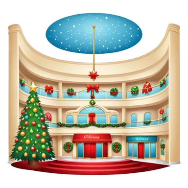 Christmas department store with holiday decorations sticker